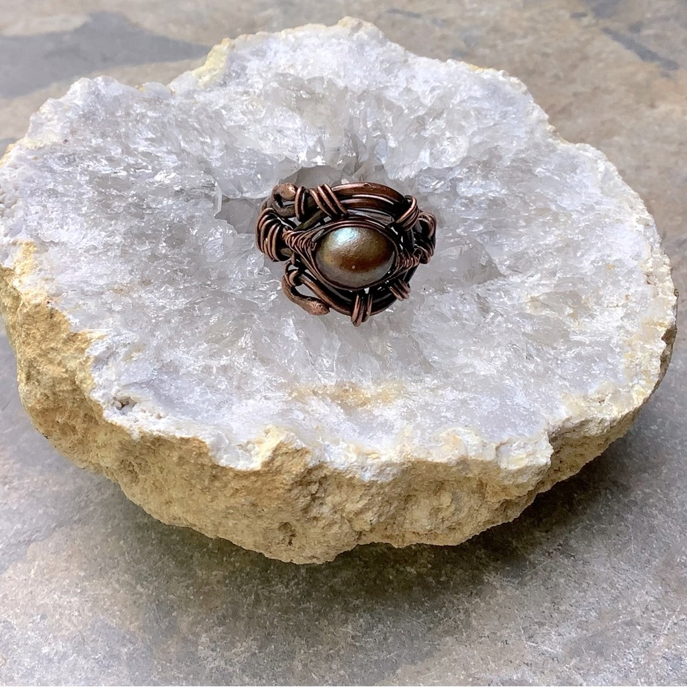 Artisan Copper and Freshwater Pearl Handmade Ring